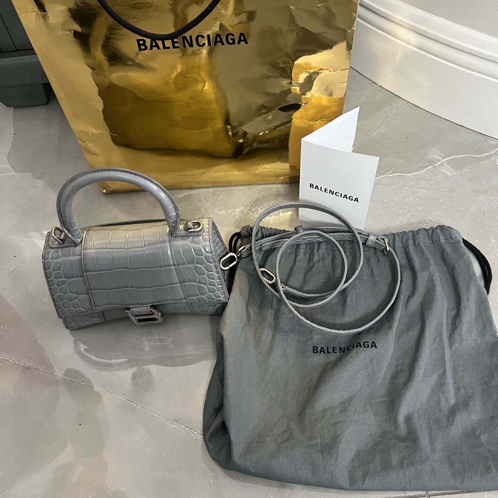 Balenciaga Hourglass small Crocodile embossed -grey bag
